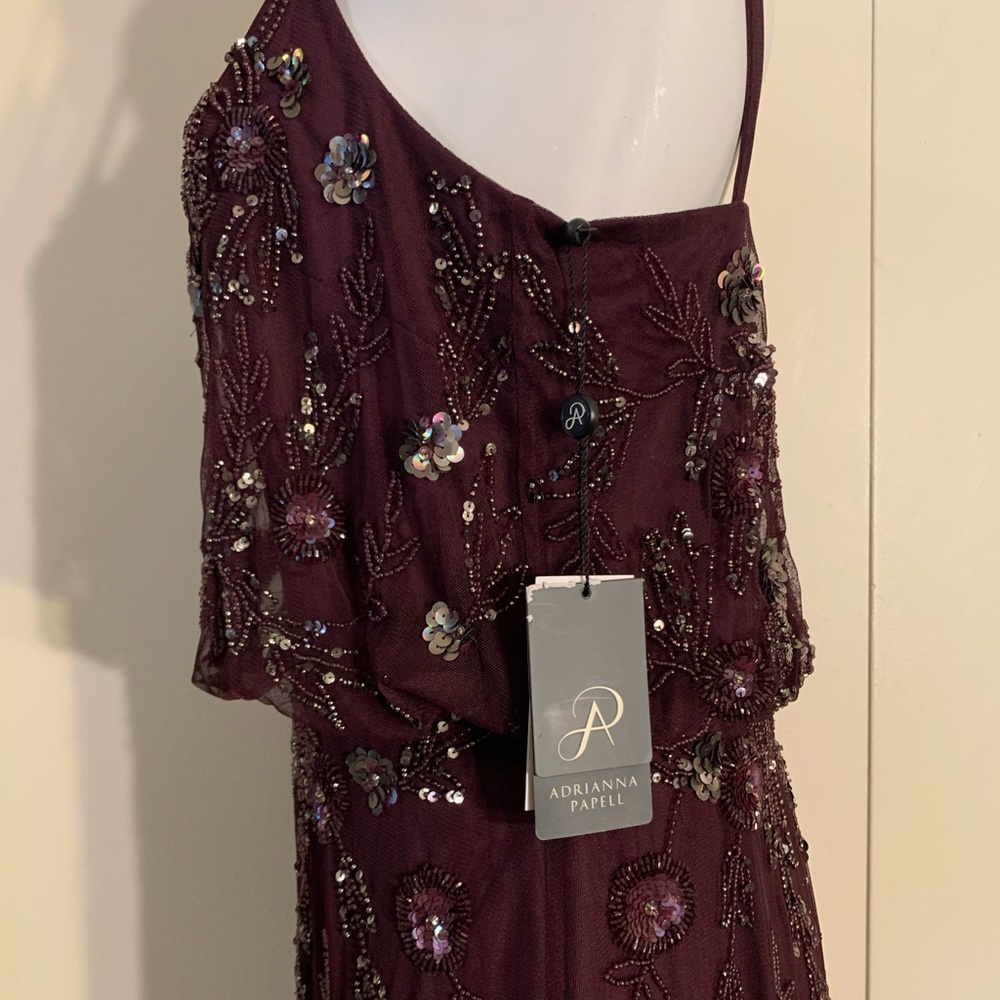 Adrianna Papell Plum Beaded Spaghetti-Strap Maxi Dress - Picture 7 of 10